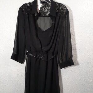 Love Reigns Black Lace Sheer Button Up Dress
